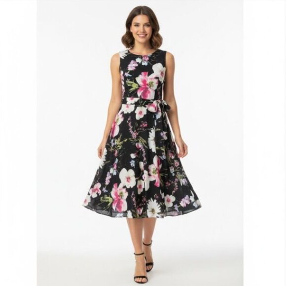 TALBOTS SUMMER DRESS SILK FLORAL MAXI SZ 14 LINED - Picture 1 of 9